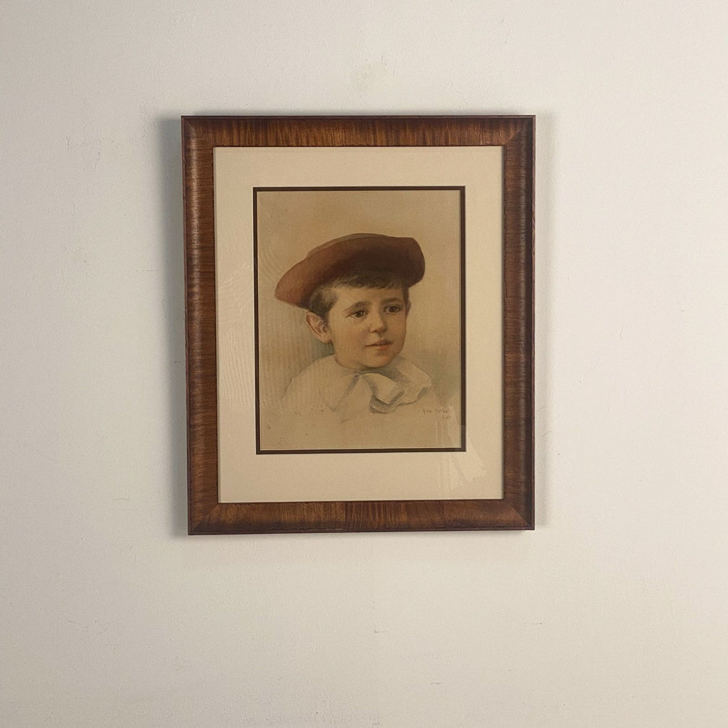 Portrait of a Young Boy in Watercolor, Signed Alice Randall, 1890