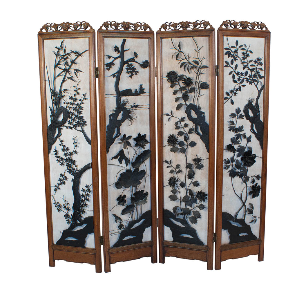 Circa 1880 4 Panel Screen with Iron Decoration, China