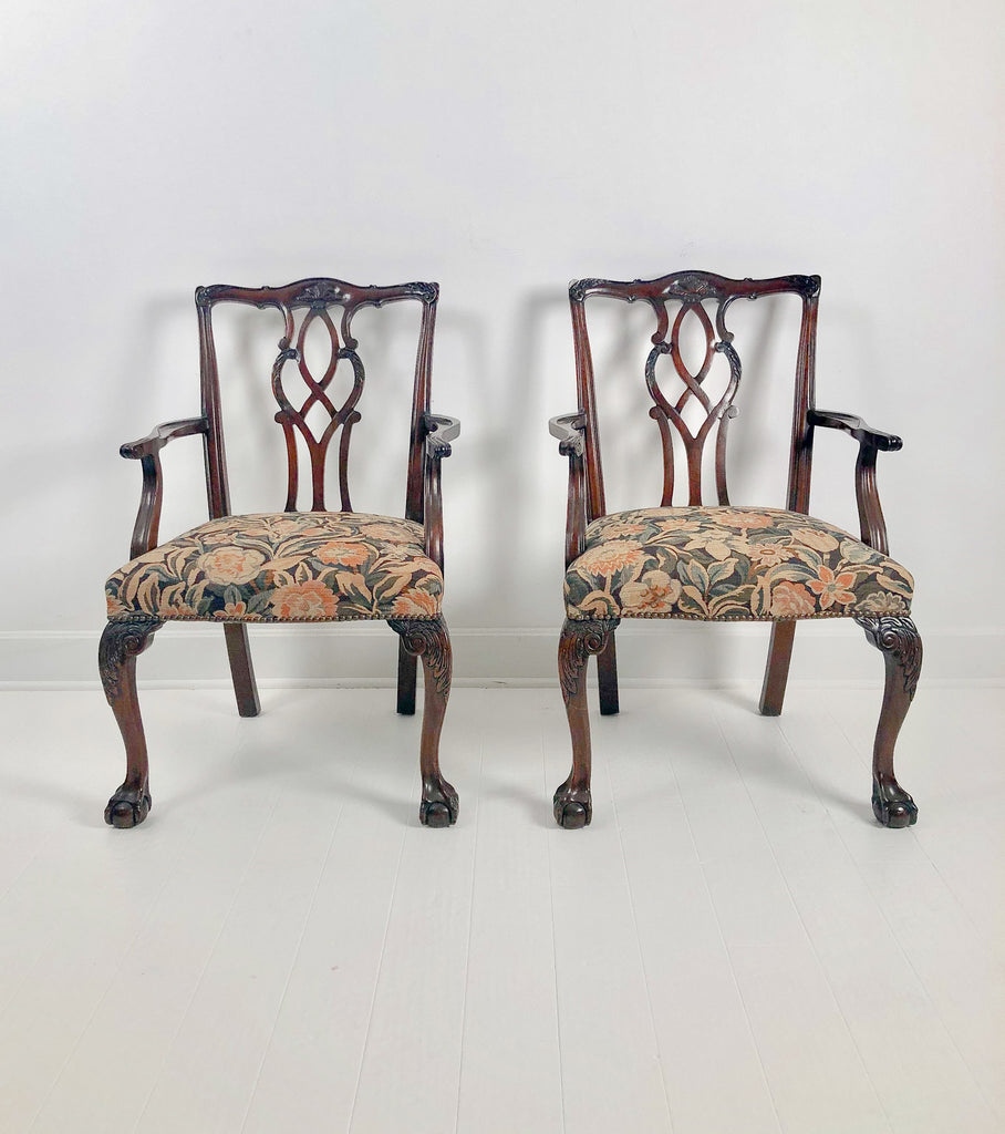 Vintage Chippendale Style Armchairs, A Pair