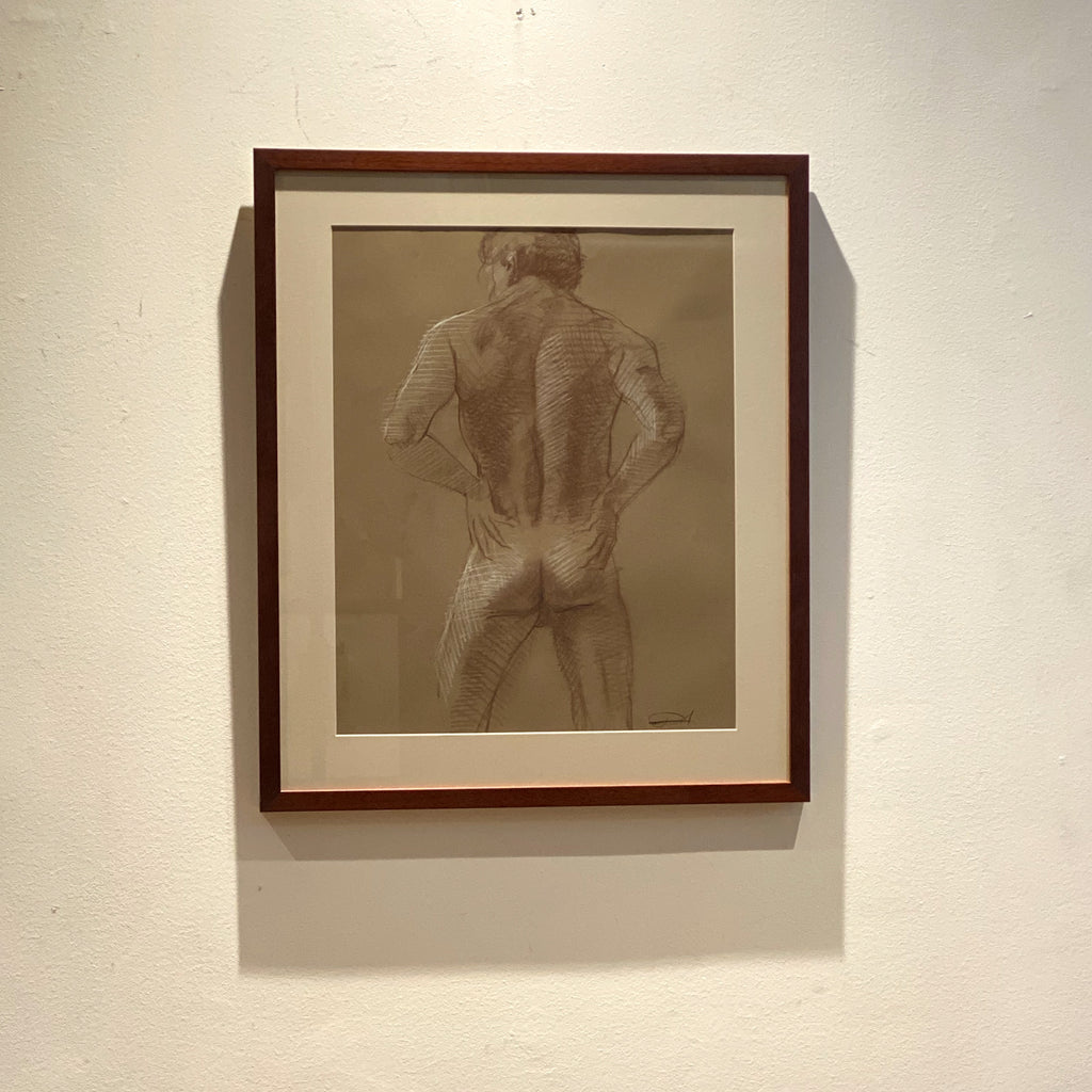 Signed Vintage Male Nude Pastel Rear View, American Circa 20th Century