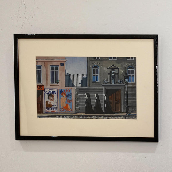 Richard Wolf Painting of A Street Scene with Nuns, 20th Century American