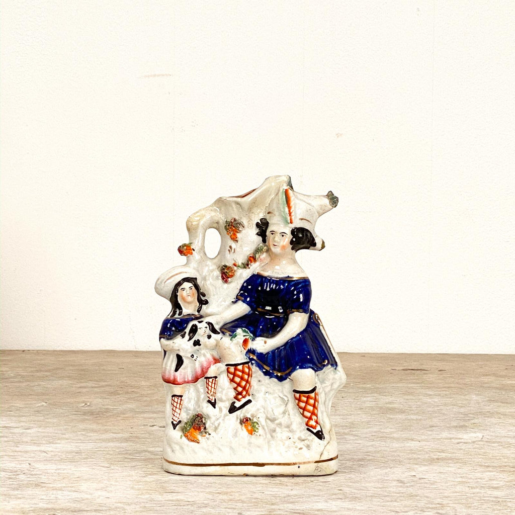 Circa 1880 Staffordshire Spill Vase of 2 Children and Their Dog, England