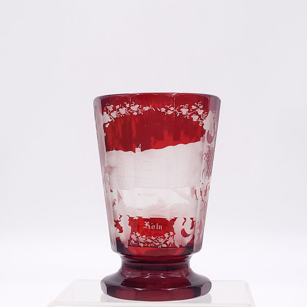 Circa 1900 Bohemian Engraved Ruby Flashed Glass Vase