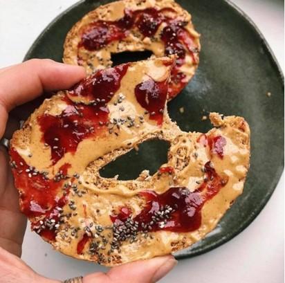 peanut butter and jam on a bagel