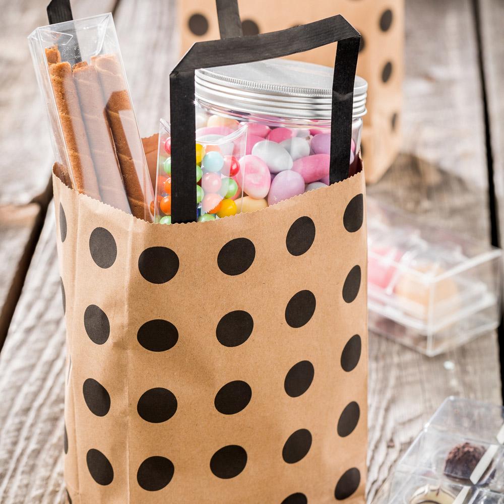 Saving Nature Kraft Paper Medium Shopping Bag - Black Polka Dot - 10