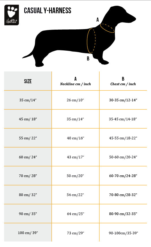 Hurtta Casual Padded Y-Harness Measuring Chart