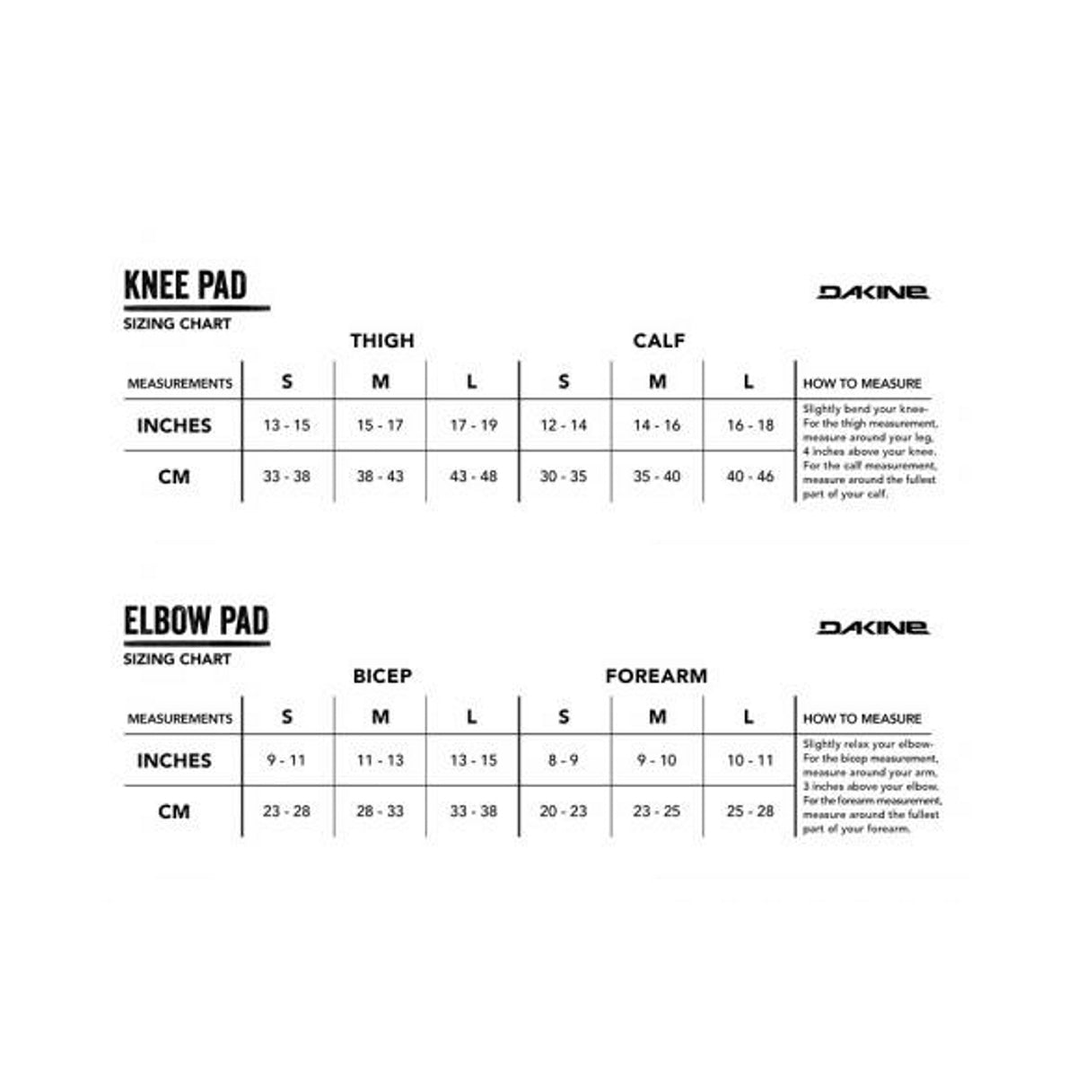 Elbow Pad Size Chart