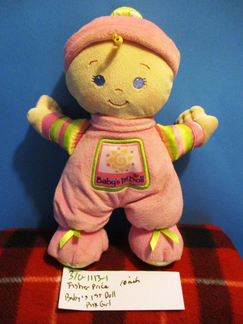 Fisher Price Pink Baby's 1st Doll Girl Rattle Stuffed Plush Toy Blond Curl 2008" 