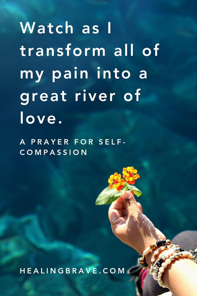 Here's what self-compassion means: giving yourself permission to feel the way you're feeling and to be imperfect, and *still* be loved and accepted. Due for some of that kind of love? Read this prayer for self-compassion. It's mercy where you need it most, glue for all your broken pieces.