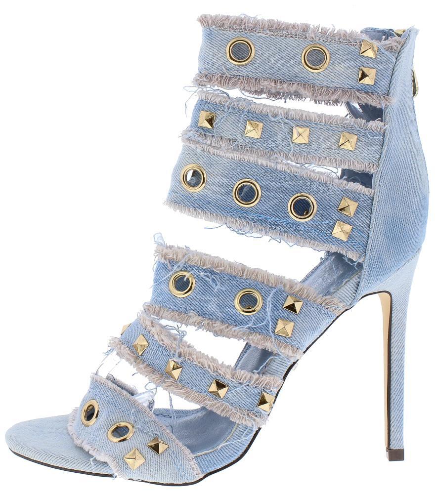 denim strappy heels