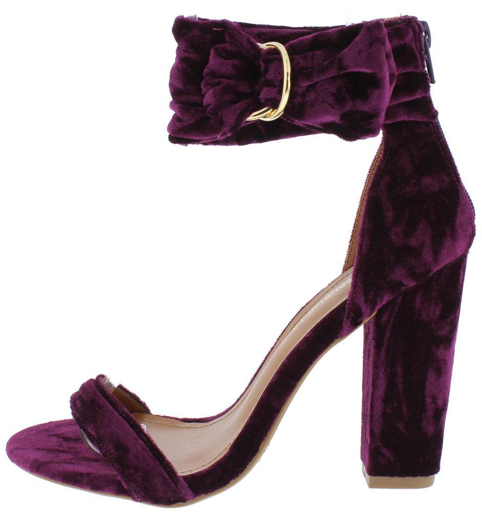 velvet chunky heels