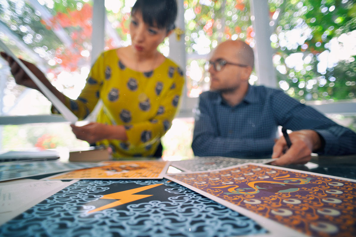 The artists Chiara and Spiros in their studio in Syros, Greece