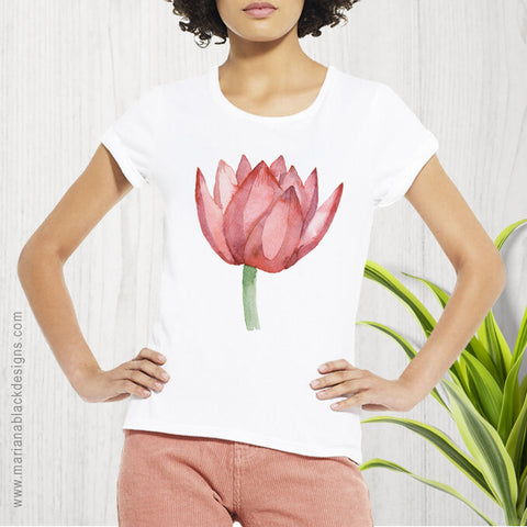 Lovely Lotus Orange Organic Rolled Sleeve T-Shirt
