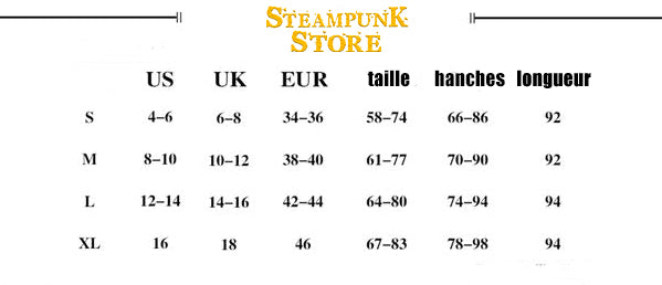 guide des tailles legging gothique - steampunk store