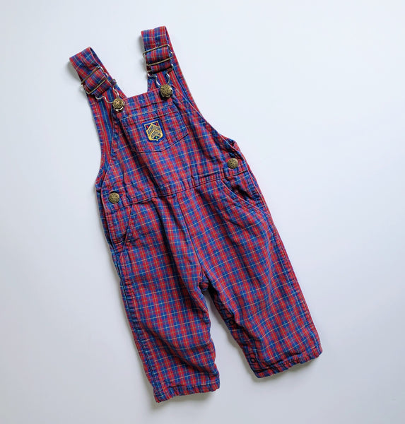 Vintage Red & Blue Plaid OshKosh Overalls / Size 18M