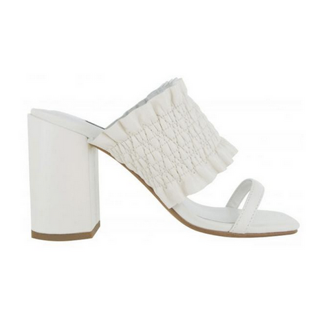 white leather mule heel sandals