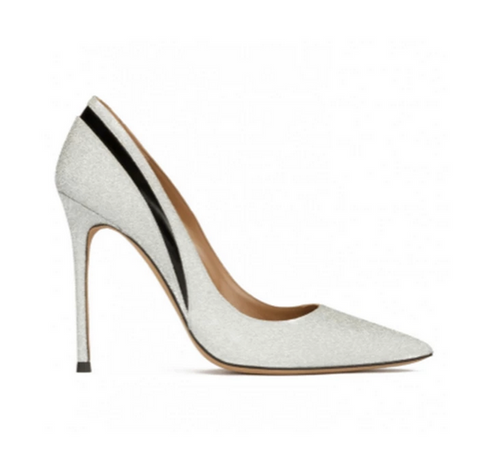 silver glitter designer heels