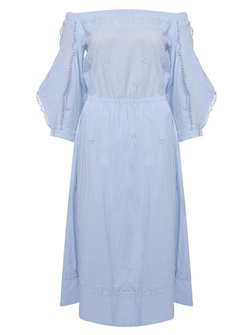 blue cold shoulder dress