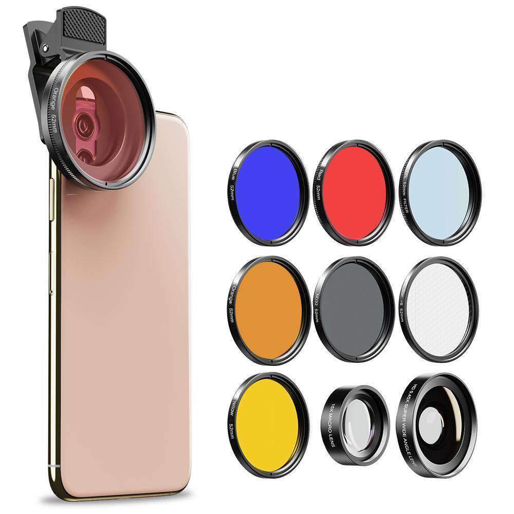 Phone Lens Kits 0 45x Wide Angle Macro 37 52mm Cpl Nd32 Full Color Fil Apexel