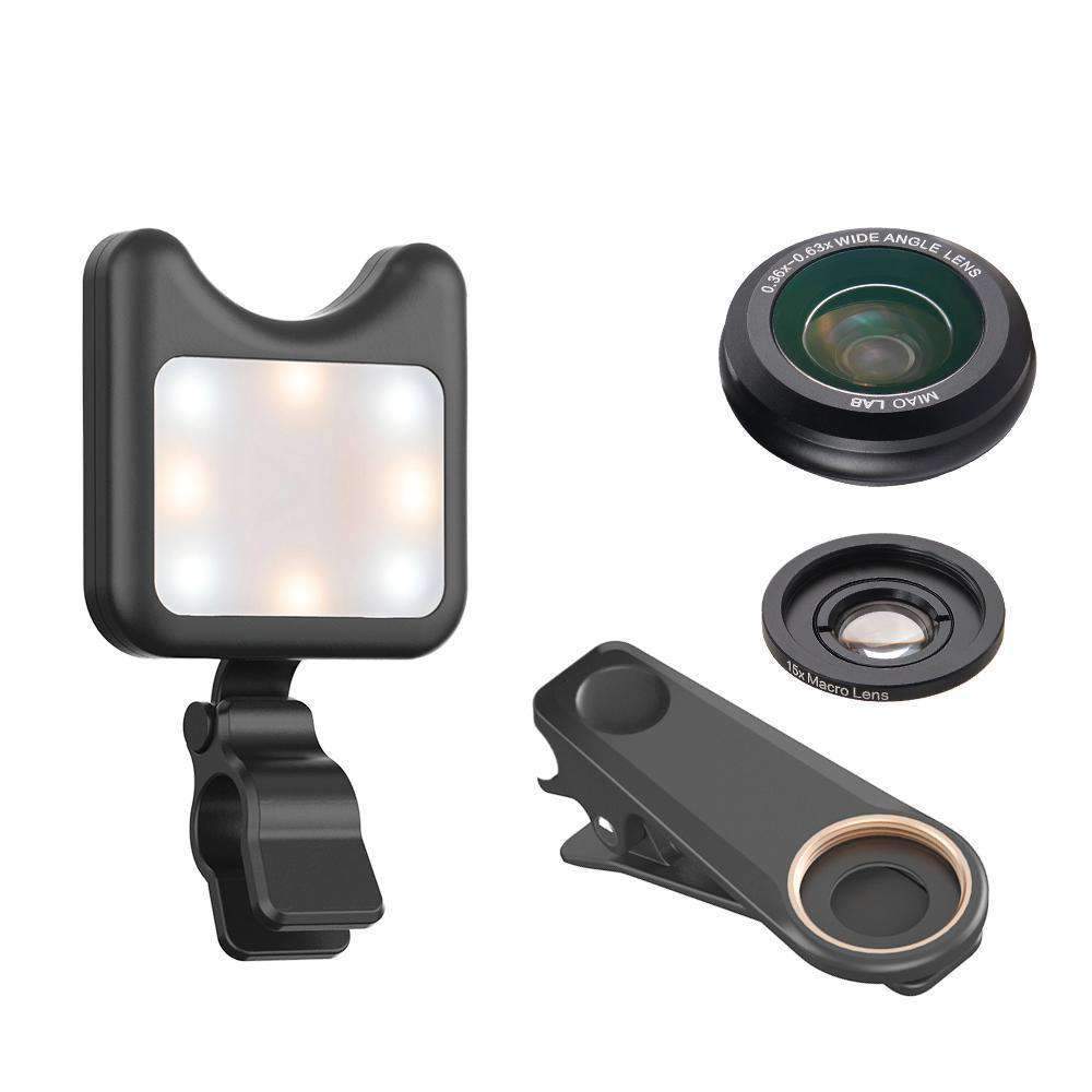 2in1 Hd Clip On Phone Lens Kit 0 6x Wide Angle Macro With Selfie Flash Apexel