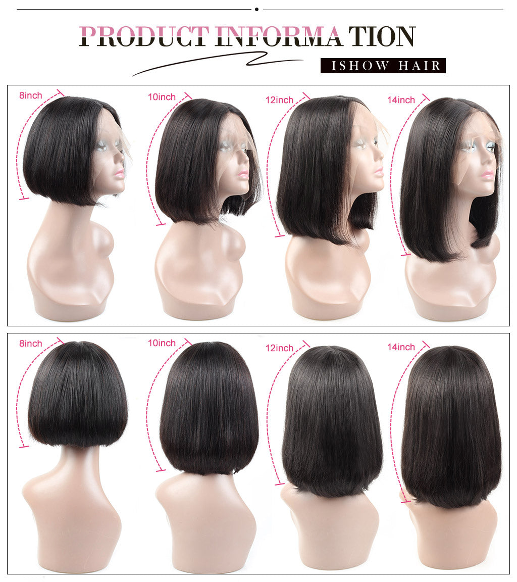Ishow Straight Human Hair Short Bob Wig Lace Front Wigs