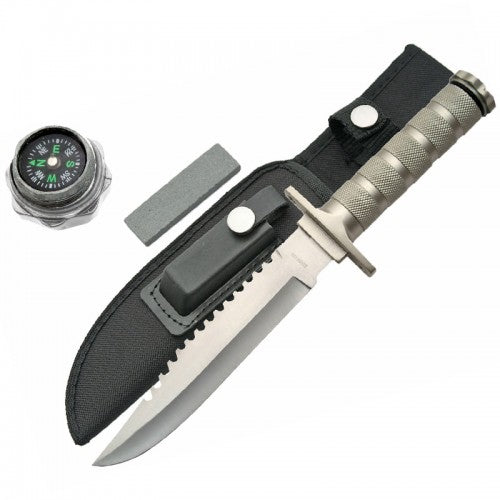 SURVIVAL KNIFE STAINLESS STEEL BLADE WITH SHEATH & COMPASS 30CM