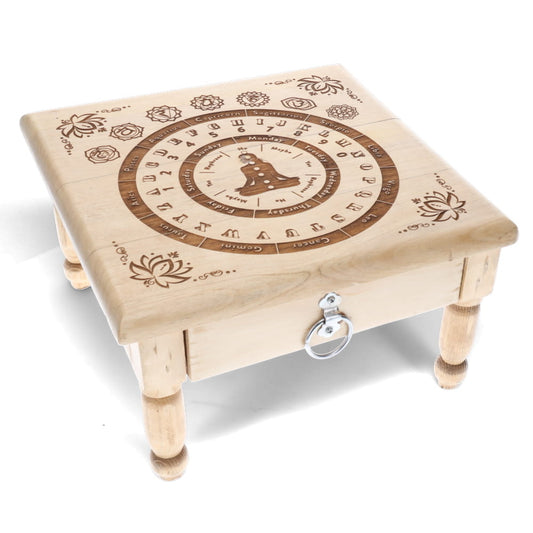 ALTAR TABLE PENDULUM BOARD 7 CHAKRA WITH DRAWER 30X30X15CM