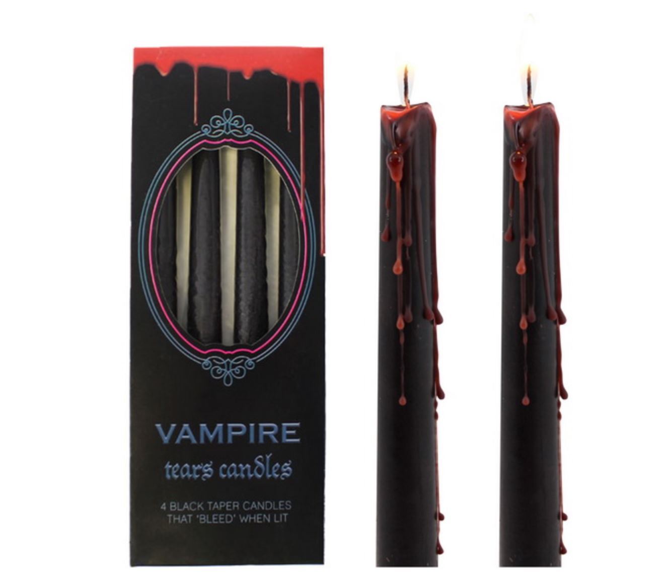 VAMPIRE TEARS CANDLES (BLEEDS RED WAX WHEN BURNING) PACK OF 4 BLACK