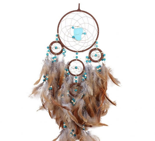 Dreamcatcher Anishinaabe Turquoise Beads With Brown Feathers