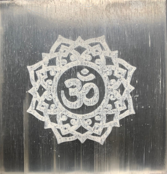 Selenite Charging Plate with Aum Engraving 8cm