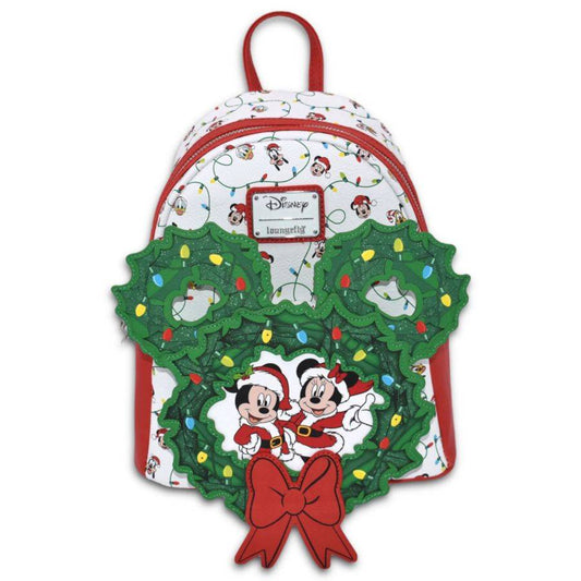 LOUNGEFLY - Disney - Mickey Holiday Wreath US Exclusive Mini Backpack {ORDER IN ONLY}