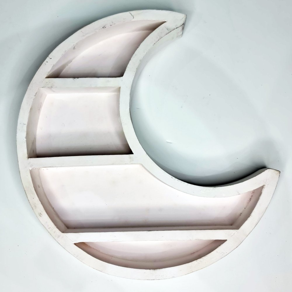WALL SHELF - Wooden Crescent White Wash Antique Finish 3.5cm x 30cm x 30cm