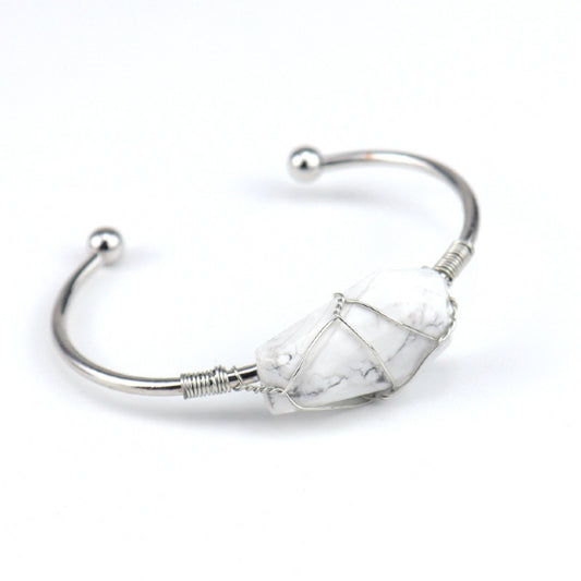 Cuff Bracelet Wire Wound Hexahedron White Howlite