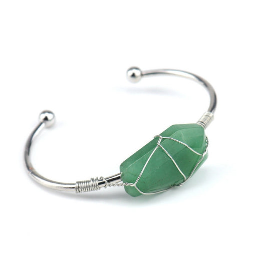 Cuff Bracelet Wire Wound Hexahedron Aventurine