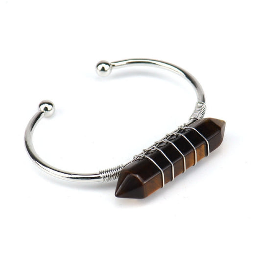 Cuff Bracelet Wire Wound Double Point Tiger Eye