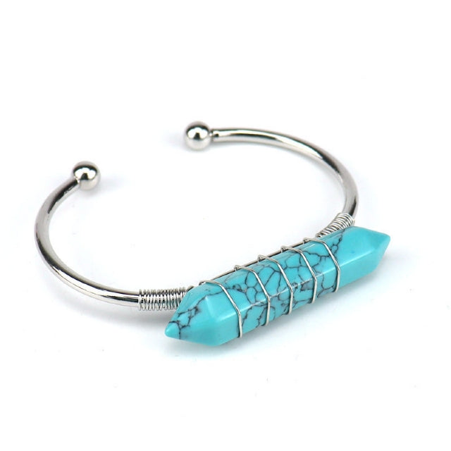 Cuff Bracelet Wire Wound Double Point Turquoise