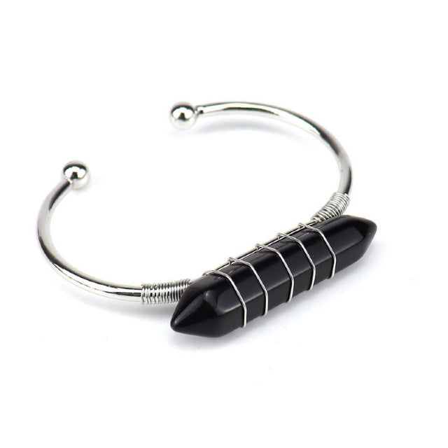 Cuff Bracelet Wire Wound Double Point Obsidian