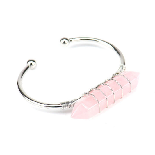 Cuff Bracelet Wire Wound Double Point Rose Quartz