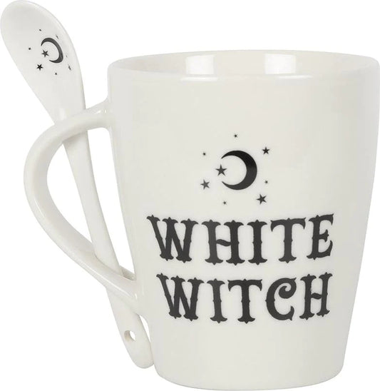 WHITE WITCH MUG AND SPOON SET