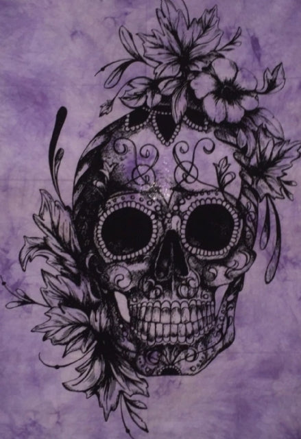 COTTON TAPESTRY FLOWER SKULL PURPLE