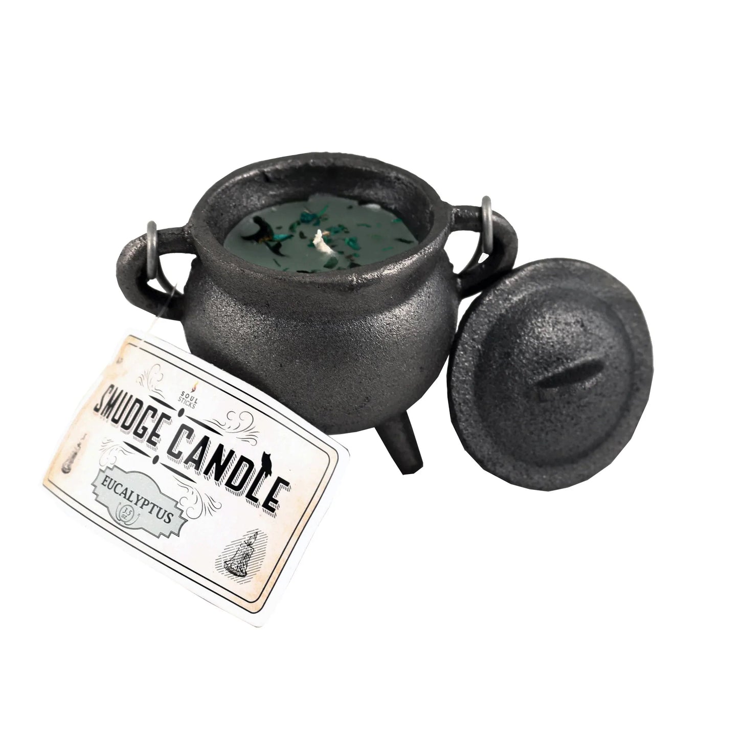 CAST IRON CAULDRON SMUDGE CANDLE EUCALYPTUS