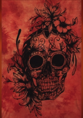 COTTON TAPESTRY FLOWER SKULL ORANGE