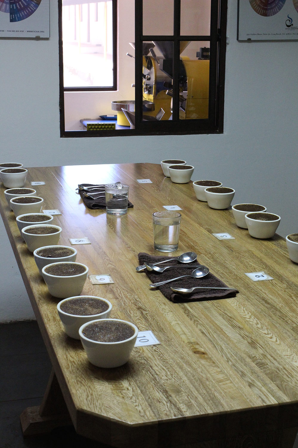 A table full of samples from the mills El Manzano processes.
