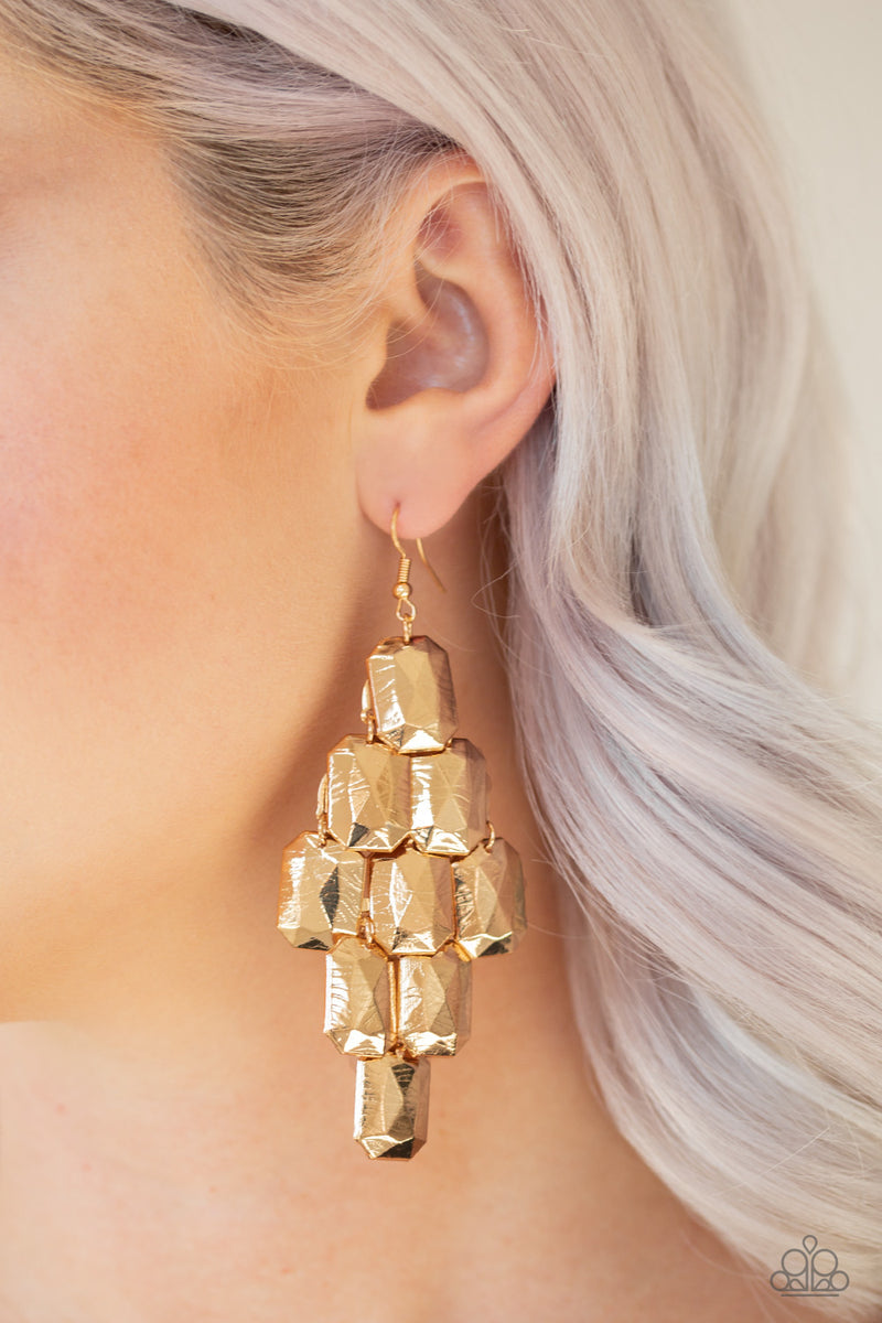 Contemporary - Gold Faceted Earrings Lady T Accessories