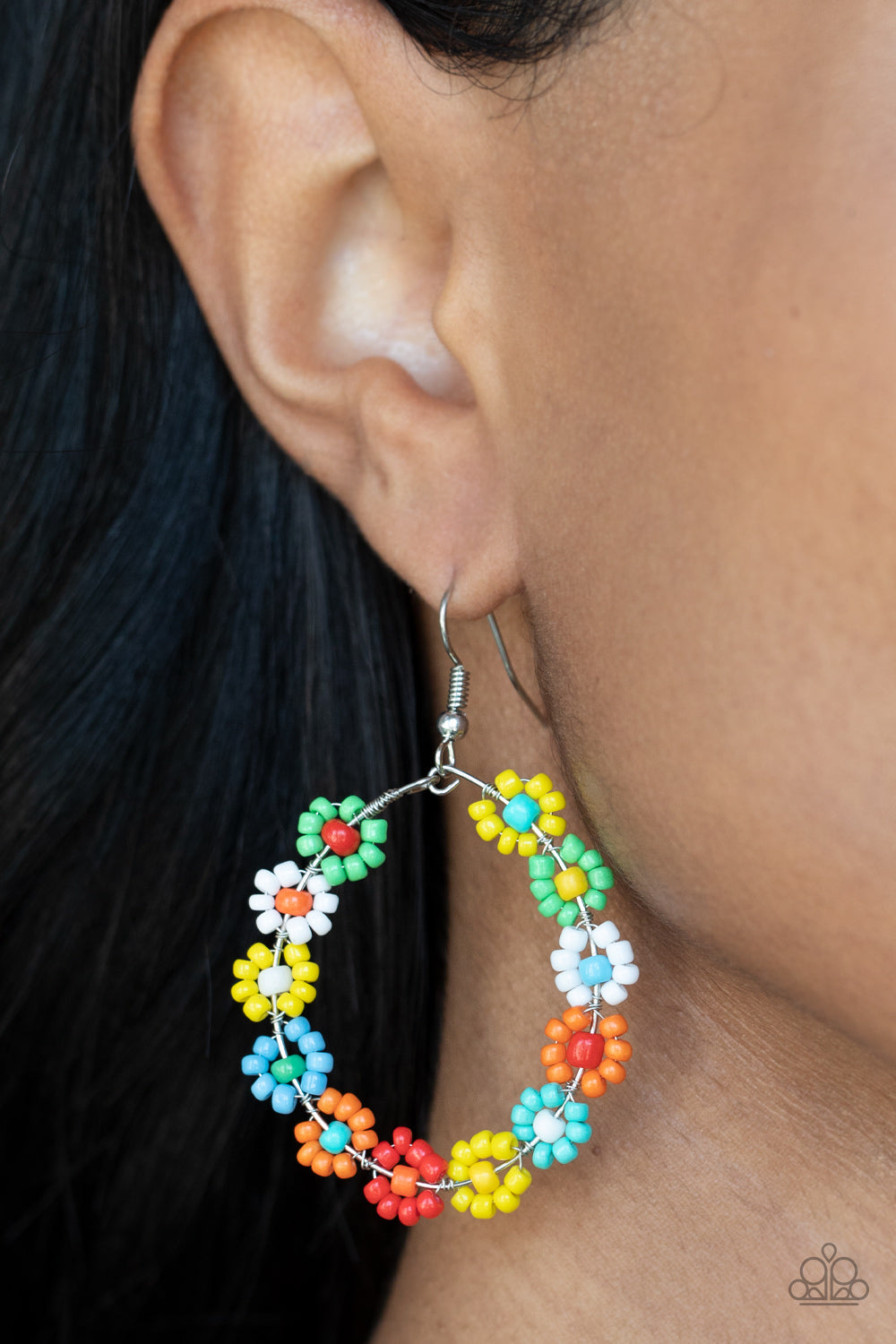 beaded flower hoop earrings