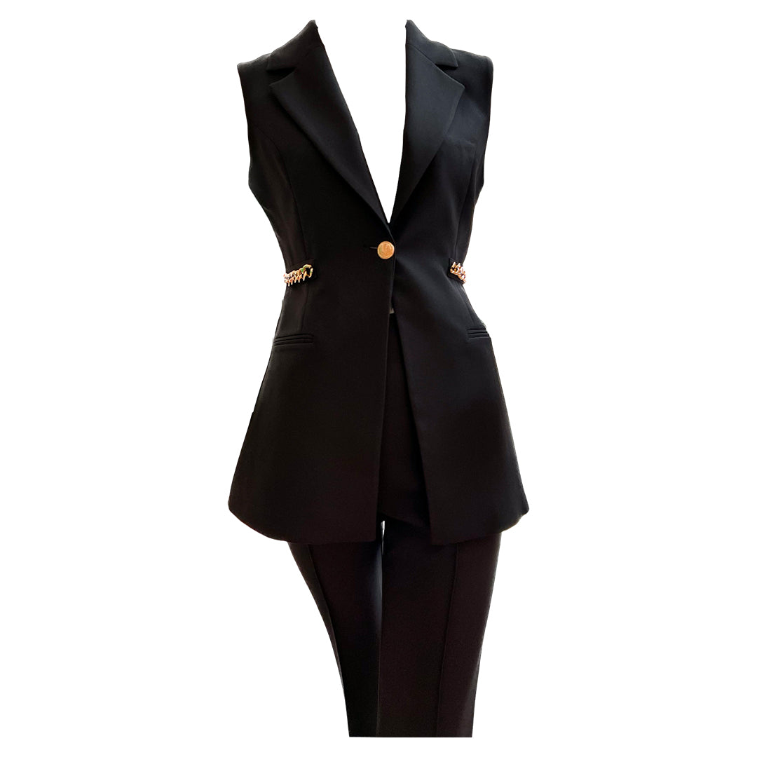 Matching Set 2pcs Vest with pairing Pants-Black