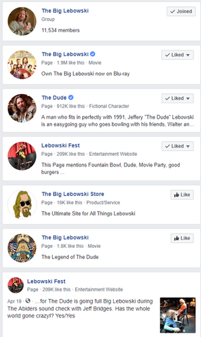 The Big Lebowski Communities on Facebook Screenshot