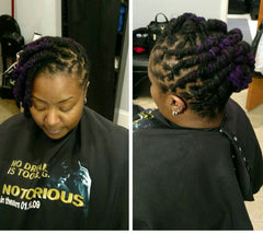 Custom colored locs in up-do