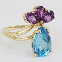 bague fiancailles topaze bleue avec pierres d'amethsytes