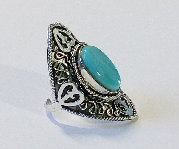 pierre de turquoise véritable sertie sur bague argent